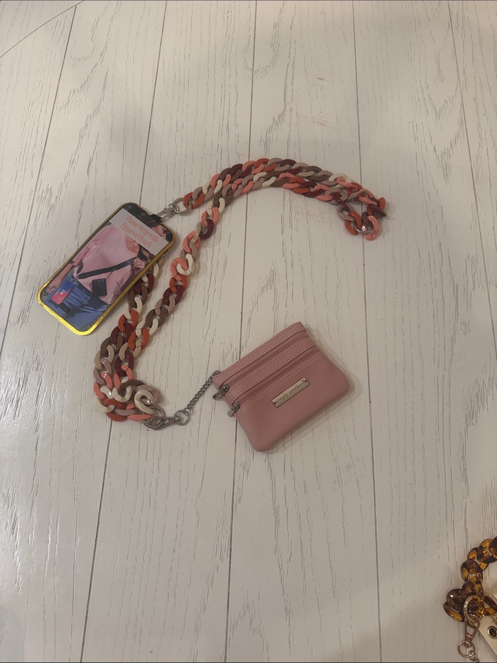 SIMPLY SOUTHERN Pink Zip Card Case with Multicolor Chain Strap